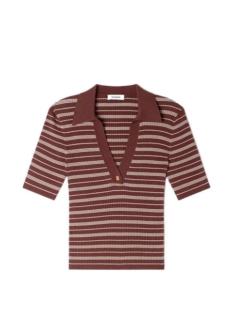 SANDRO striped V-neck T-shirt - Brown - zdjęcie produktu nr 1