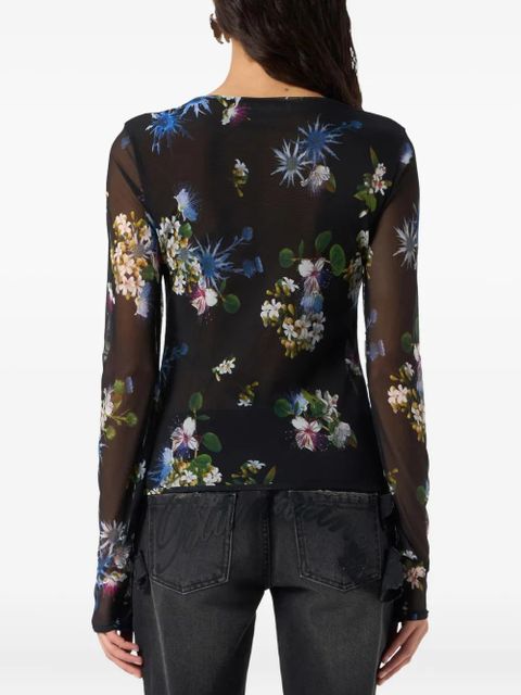 Blumarine floral-print mesh top - Black