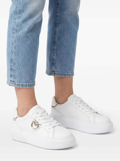 PINKO Love Birds leather sneakers - White