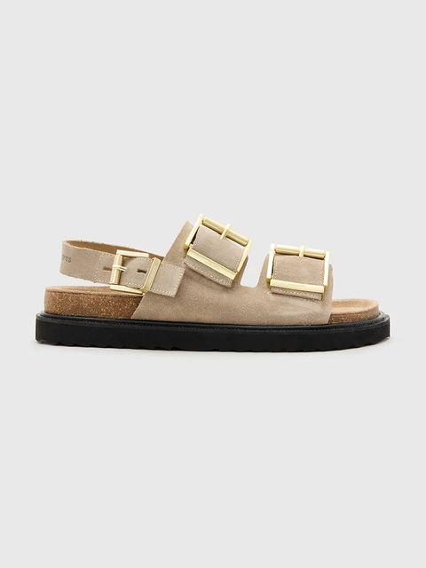 AllSaints sandały zamszowe Isla Sandal damskie kolor beżowy W045FC - zdjęcie produktu nr 1