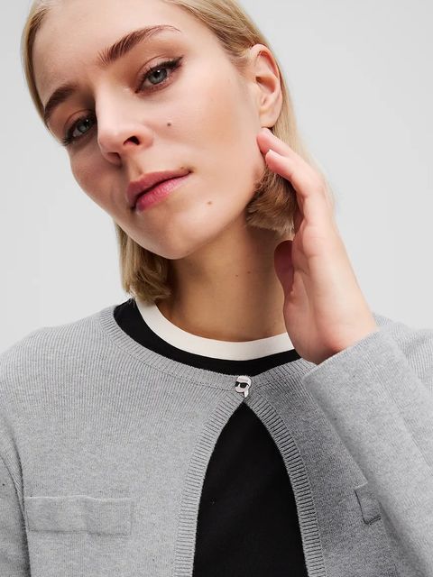 Karl Lagerfeld kardigan z domieszką wełny IKON damski kolor szary lekki A3W18033 - zdjęcie produktu nr 2