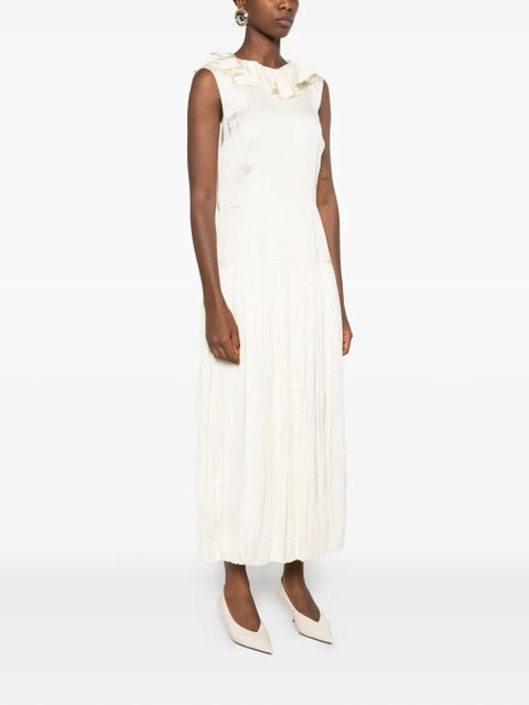 Jil Sander pleated ruffled dress - White