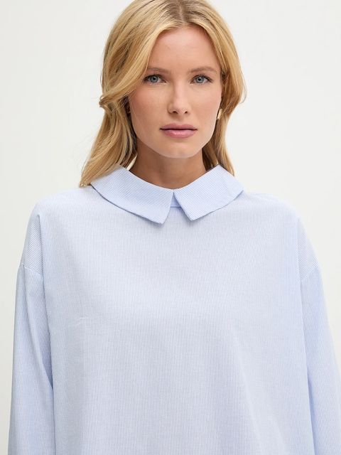 Answear.LAB koszula lniana damska kolor niebieski relaxed z kołnierzykiem klasycznym