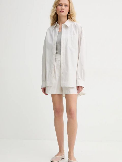 Herskind szorty bawełniane Alma damskie kolor beżowy wzorzyste high waist 5564172