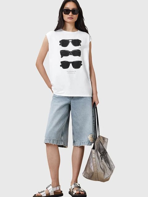 AllSaints top bawełniany SUNNIES damski kolor biały z nadrukiem W163JC