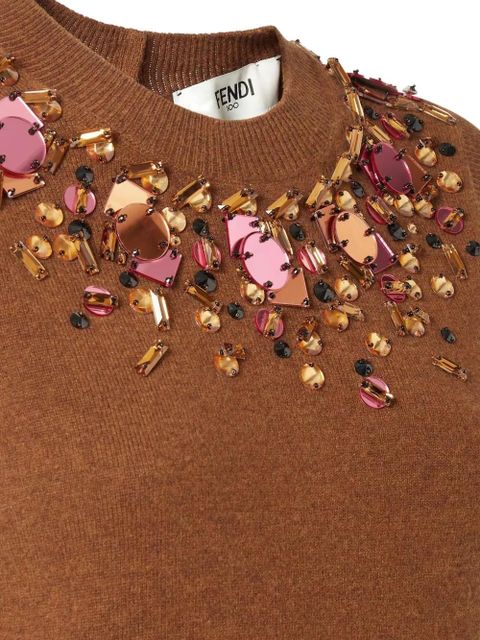 FENDI crystal-embellished sleeveless knitted top - Brown
