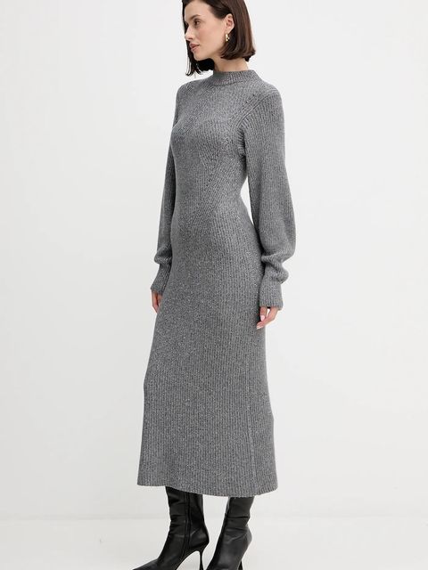 Twinset sukienka z wełną kolor szary maxi prosta 252TT3460