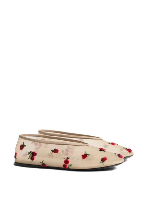 KHAITE Marcy raspberry-embroidered flats - Neutrals