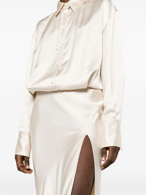 The Attico long-sleeve satin gown - Neutrals