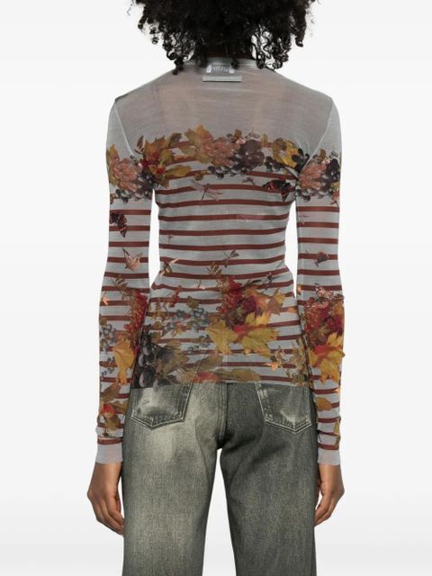 Jean Paul Gaultier Marinière striped grape-print top - Grey