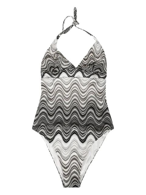 MC2 Saint Barth Marilyn wave-pattern halter swimsuit - Black - zdjęcie produktu nr 1