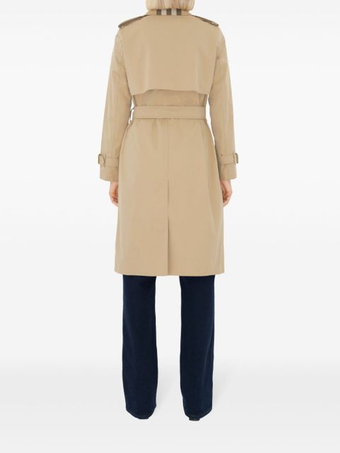 Burberry plaid-collar gabardine trench coat - Neutrals