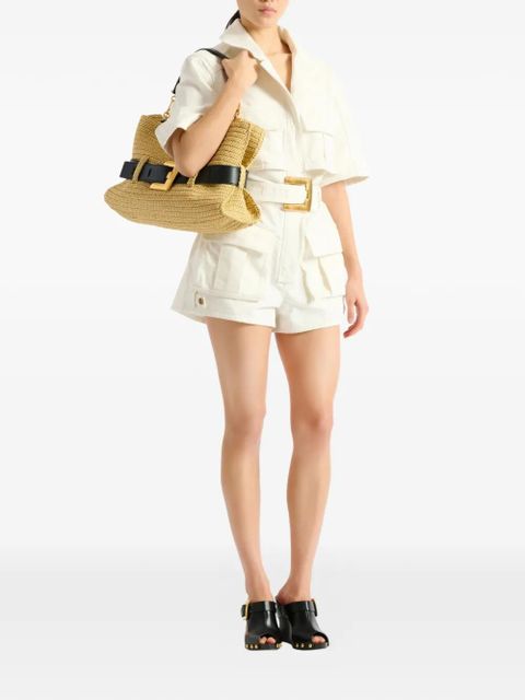 Balmain medium Anthem bag in smooth leather and crochet - Neutrals