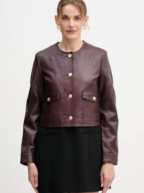 Tommy Hilfiger kurtka skórzana kolor bordowy przejściowa WW0WW46861 - zdjęcie produktu nr 1