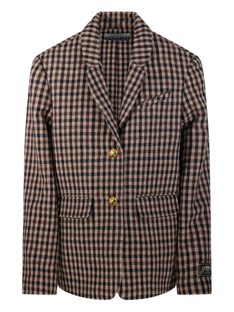 GANNI gingham check buttoned blazer - Brown - zdjęcie produktu nr 1