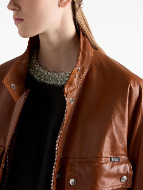 Prada antiqued leather caban jacket - Brown