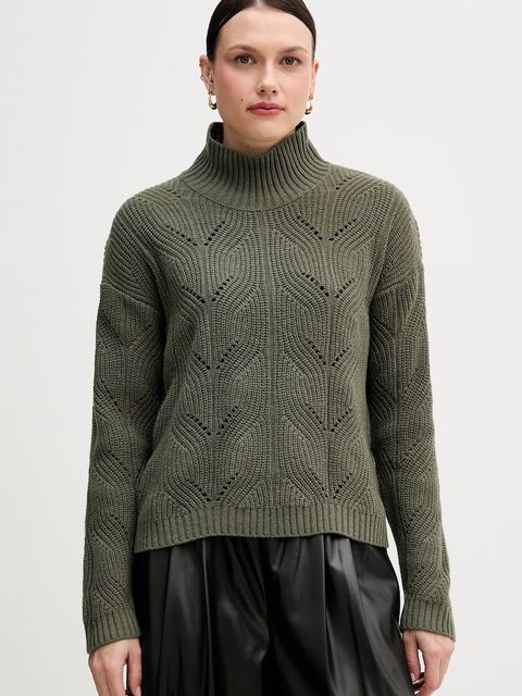 United Colors of Benetton sweter z dodatkiem wełny damski kolor zielony lekki z półgolfem 1FDFD10F2 - zdjęcie produktu nr 1