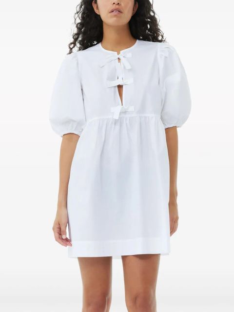 GANNI Cotton Poplin Tie String Mini Dress - White