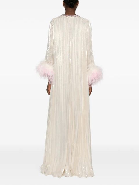 Self-Portrait feather-embellished maxi dress - Neutrals