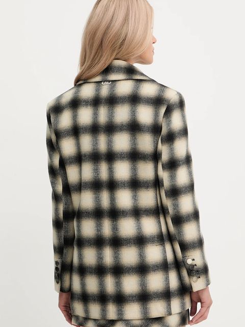 Liu Jo marynarka z domieszką wełny kolor beżowy dwurzędowa wzorzysta MF5193 T079A