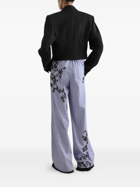 Dolce & Gabbana striped poplin trousers with flowers embroidery - Blue