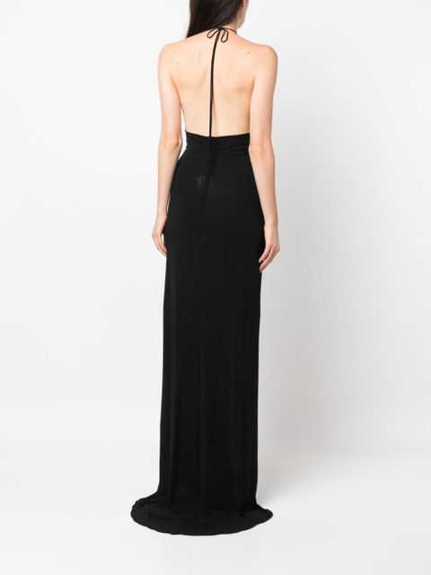 Magda Butrym floral-appliqué halterneck maxi dress - Black