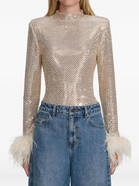 Self-Portrait feather-trim long-sleeved top - Neutrals - zdjęcie produktu nr 1