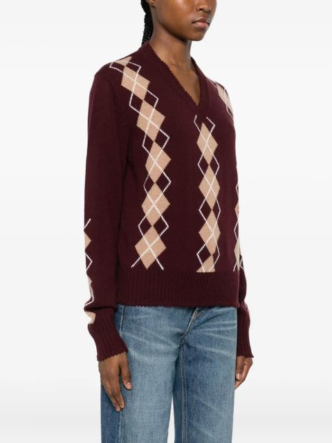 Chloé V-neck argyle-knit jumper - Red - zdjęcie produktu nr 2