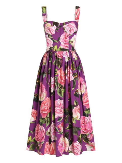 Dolce & Gabbana rose-print midi dress - Purple - zdjęcie produktu nr 1