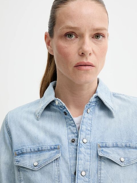 G-Star koszula jeansowa damska kolor niebieski regular z kołnierzykiem klasycznym D24343-D539