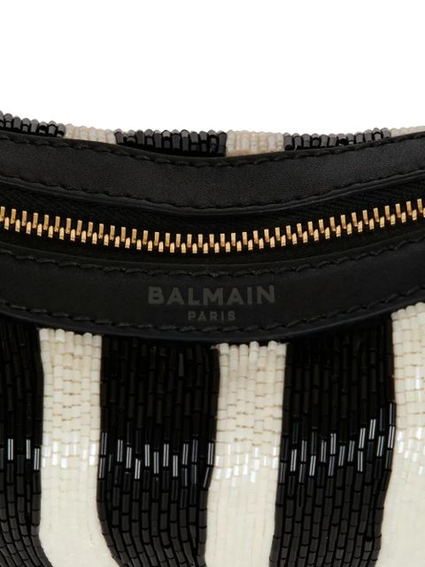 Balmain zebra-striped beaded shoulder bag - Black