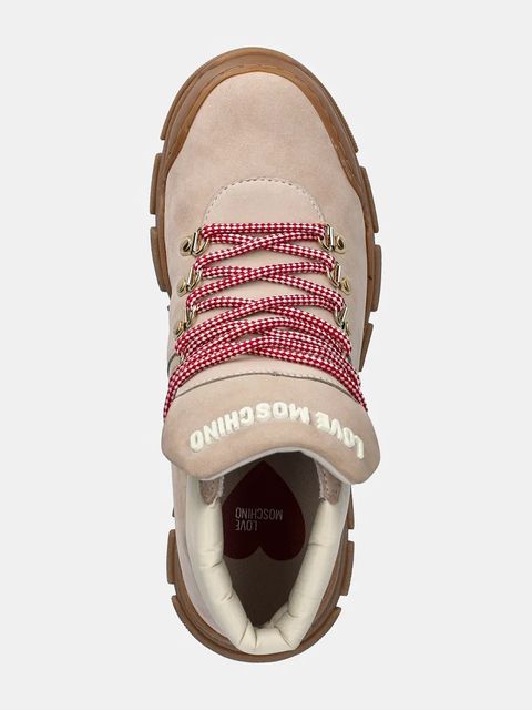 Love Moschino botki damskie kolor beżowy na płaskim obcasie JA15494G0LIP0120