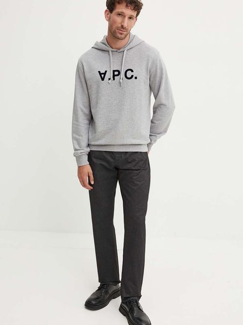 A.P.C. bluza bawełniana hoodie standard grand vpc GOTS kolor szary z kapturem COHBN.M27908