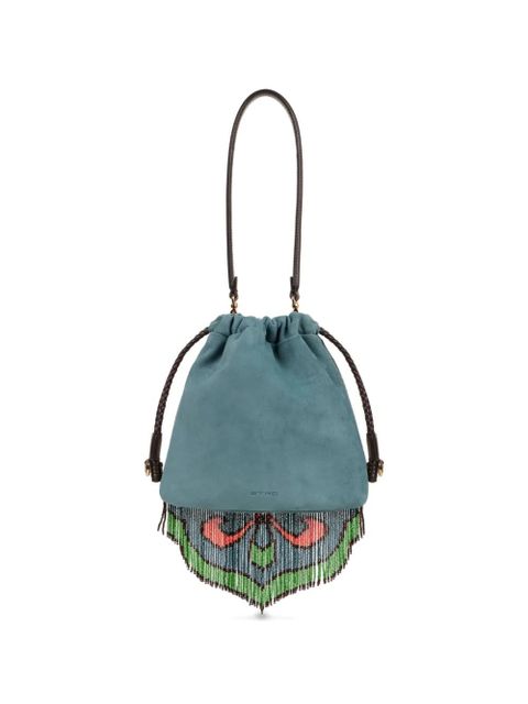 ETRO Small Kalispera beaded fringed bucket bag - Blue