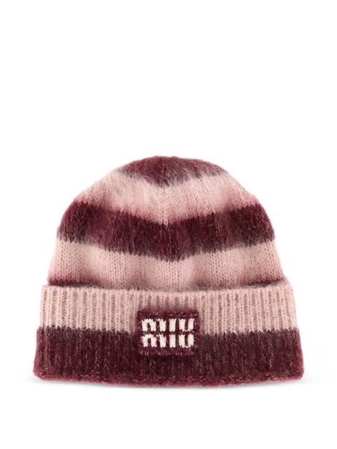 Miu Miu embroidered-logo beanie hat - Pink - zdjęcie produktu nr 1
