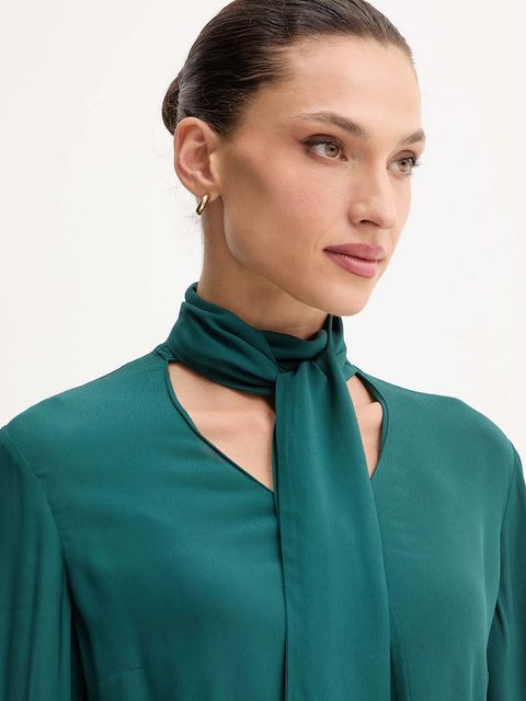 Patrizia Pepe koszula damska kolor zielony regular z wiązanym dekoltem 2C1648 A8I1