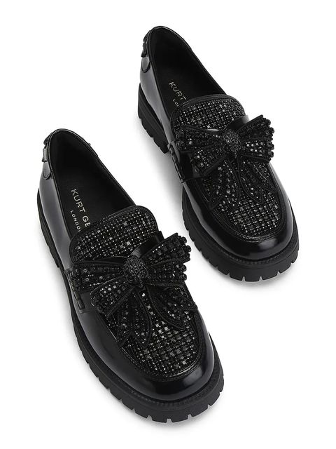 Kurt Geiger London mokasyny skórzane Bow Crystal Loafer damskie kolor czarny na płaskim obcasie 5388400109 - zdjęcie produktu nr 2