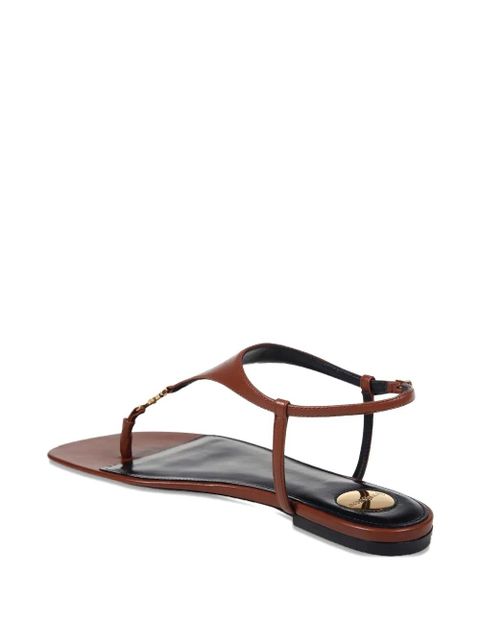 Saint Laurent T-strap logo-embellished leather sandals - Brown