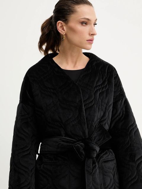 Charo Ruiz Ibiza płaszcz welurowy kolor czarny przejściowa oversize 257311