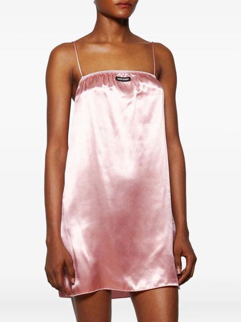 Miu Miu logo-patch satin slip dress - Pink