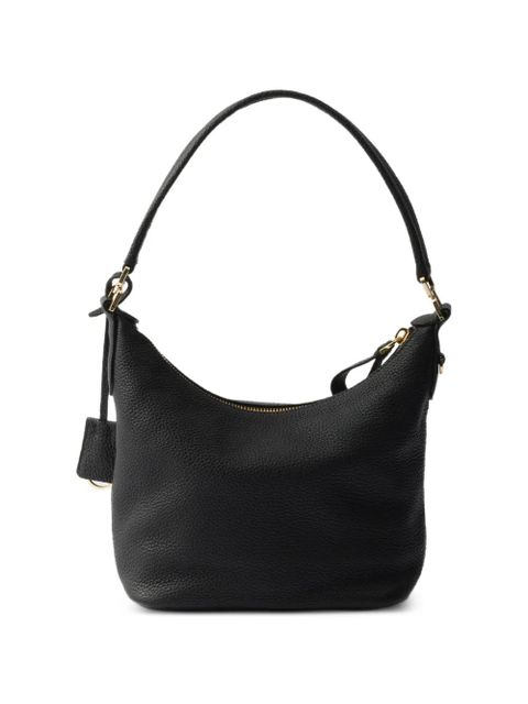 Prada logo-plaque leather shoulder bag - Black