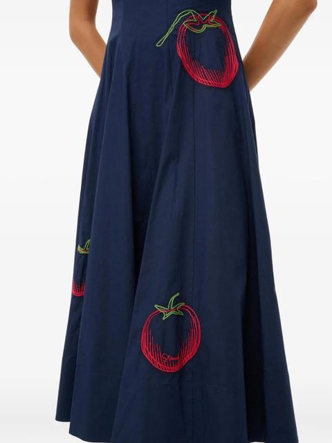STAUD Wells tomato-embroidered midi dress - Blue