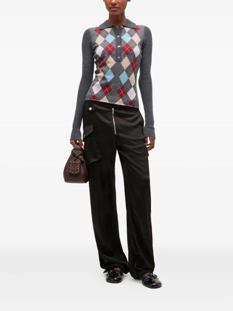 GANNI ribbed polo-neck top - Grey