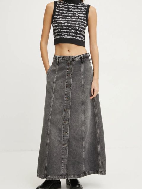 Tommy Jeans spódnica jeansowa kolor szary maxi rozkloszowana DW0DW19799