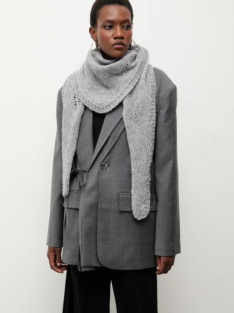 Answear.LAB szalik z wełną damski kolor szary gładki - zdjęcie produktu nr 1