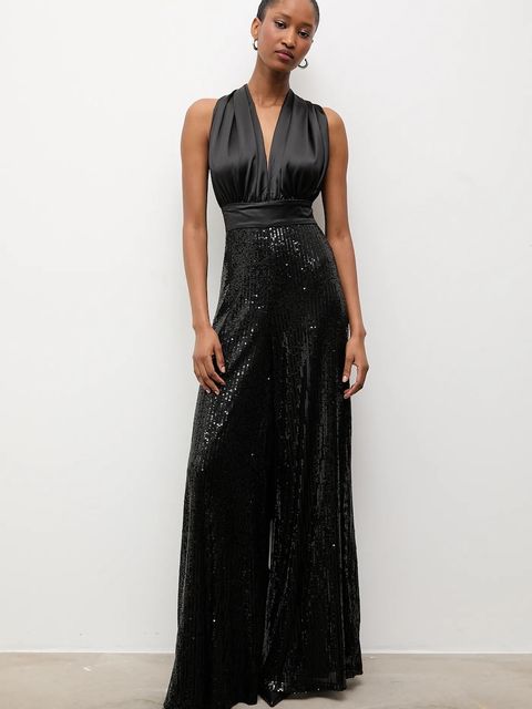 Answear.LAB kombinezon kolor czarny z dekoltem w szpic