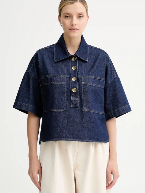 Sessun bluzka jeansowa damska kolor niebieski gładka 25110014