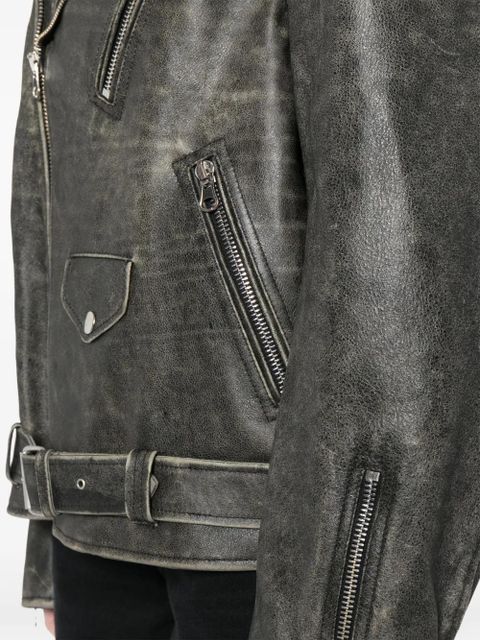 MM6 Maison Margiela leather "Brown" biker jacket - Green