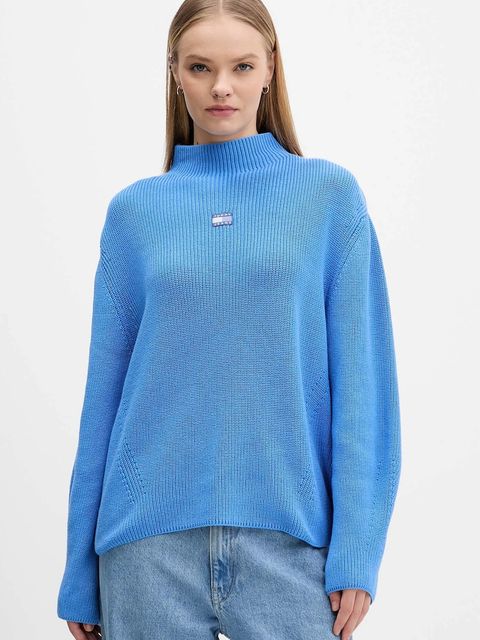 Tommy Jeans sweter bawełniany damski kolor niebieski z półgolfem DW0DW21676 - zdjęcie produktu nr 1