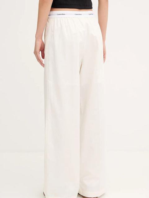 Calvin Klein Jeans spodnie bawełniane damskie kolor beżowy szerokie high waist LV044C403G